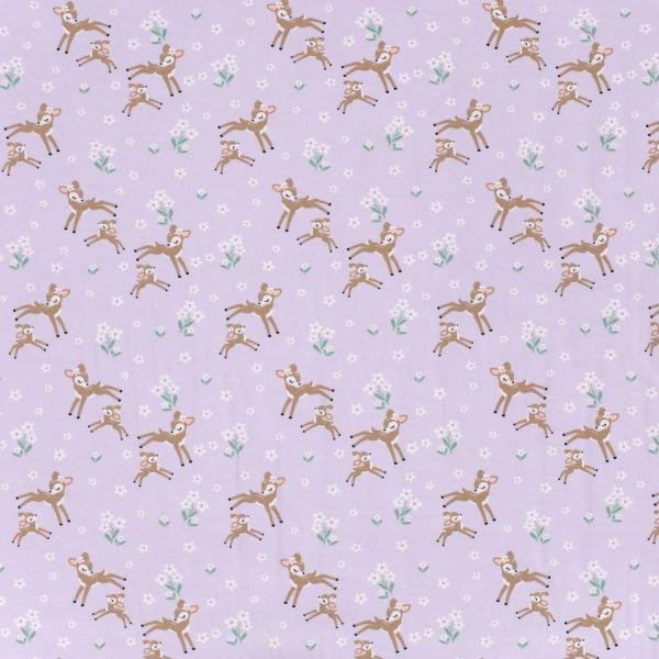 Baumwolljersey kleine Rehe auf Lavendel
